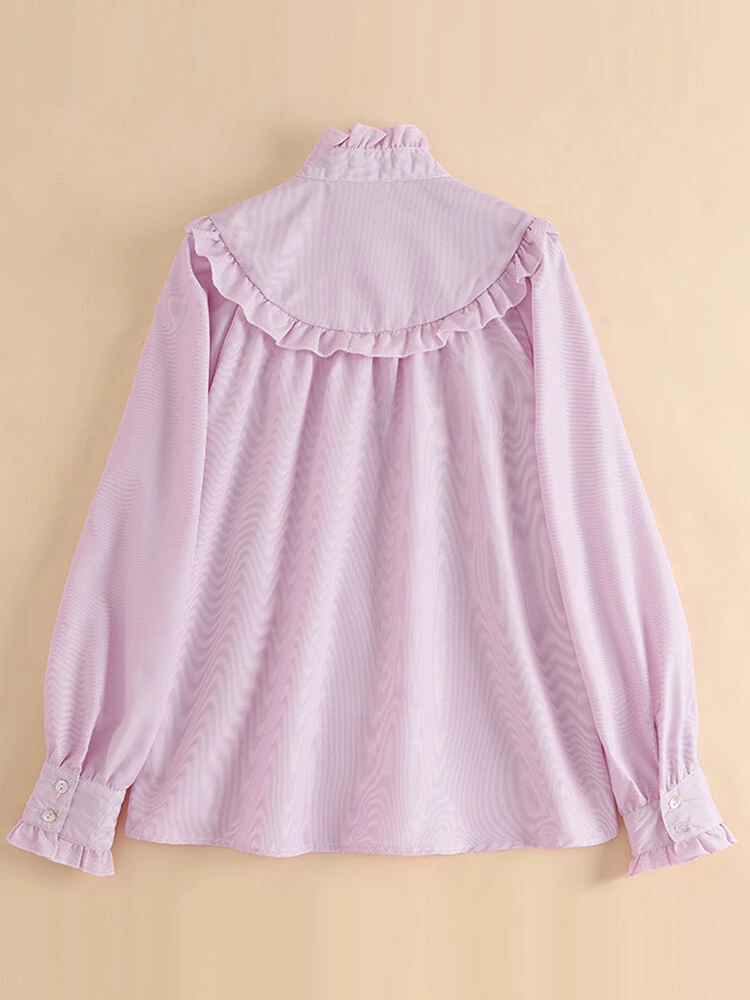 Stripe Print Ruffle Trim Button Front Long Sleeve Blouse 6 Stripe Print Ruffle Trim Button Front Long Sleeve Blouse - Image 6