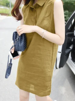 Solid Sleeveless Button Front Lapel Dress For Women -Zanzea Shop b2174ac2 22cc 40cf 9bae c22f4c579162