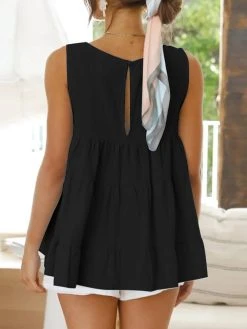 Solid Patchwork Keyhole Back Crew Neck Sleeveless Tank Top -Zanzea Shop b2228087 d74c 41c3 a22b d22e7a761296