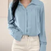 Solid Long Sleeve Lapel Casual Button Front Shirt