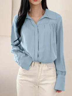 Solid Long Sleeve Lapel Casual Button Front Shirt