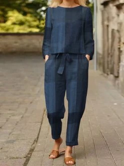 Women Plaid Pattern Belted Pocket Two Pieces Suit -Zanzea Shop b271199d 97d0 4cbc a798 18b519a3b118