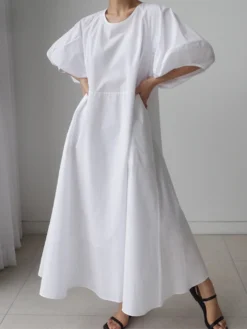 Lantern Sleeve Loose Pocket Solid Crew Neck Maxi Dress -Zanzea Shop b2eb08ed 1e11 4607 b4c1 46fb4e5354b4