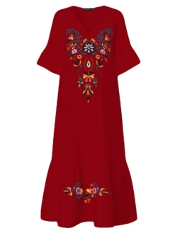 Vintage Embroidery V-neck Plus Size Dress -Zanzea Shop b3992eb5 e274 4133 8b06 7806866c6ac2
