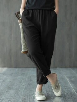 Solid Pocket Casual Cropped Tapered Pants For Women -Zanzea Shop b3d97d5f 02a3 4ae0 a02a 99a30d3a220f