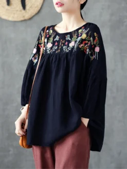 Vintage Flowers Embroidery Long Sleeve Plus Size Blouse -Zanzea Shop b40e72d4 d770 4016 b55b 091254a0e51b