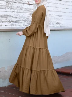 Muslim Solid Color Long Shirt Sundress Casual Pleated Maxi Dress -Zanzea Shop b48791ce 1a40 4127 8caa 4271f837e63b