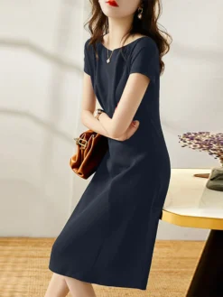 Solid Invisible Zip Side Short Sleeve Crew Neck Dress 19 Solid Invisible Zip Side Short Sleeve Crew Neck Dress -Zanzea Shop b4e3f301 d0a6 4cdc 8a9a 54727d39d285