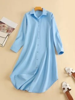 Solid Long Sleeve Lapel Button Front Long Shirt -Zanzea Shop b4eabf7c 1ca7 4501 bba5 bb366afebf70