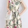 Random Flower Print Pocket Sleeveless Belt Wide Leg Romper