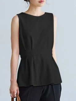 Women Solid Crew Neck Pleated Waist Sleeveless Tank Top 11 Women Solid Crew Neck Pleated Waist Sleeveless Tank Top -Zanzea Shop b525c18c 894c 4d27 be00 d445151a3411