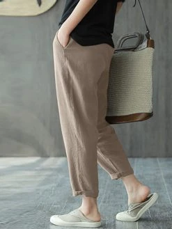 Solid Pocket Casual Cropped Tapered Pants For Women -Zanzea Shop b54498ec 4c91 4f6a 901f ff434dfc0efc