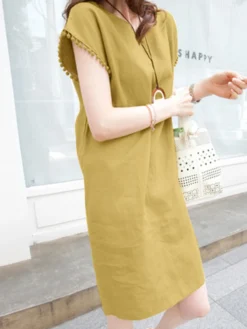 Solid Crew Neck Short Sleeve Loose Dress For Women -Zanzea Shop b55a104f bb64 4d43 9394 f32ddc9b5225