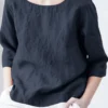 Women Solid Crew Neck 3/4 Sleeve Casual Blouse