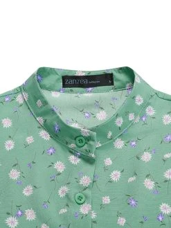 Allover Floral Print Stand Collar Long Sleeve Casual Blouse -Zanzea Shop b58fb82c ec48 493c 9294 183c678f2c96