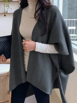 Solid Half Sleeve Cloak Slit Open Placket Cardigan -Zanzea Shop b59bccc9 e4ac 486f b53d b5448281a5a5