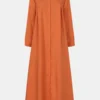 Solid Color O-neck Long Sleeve Plus Size Button Long Dress For Women