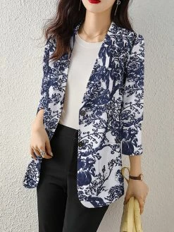 Plants Print Button Front Lapel Long Sleeve Blazer -Zanzea Shop b5f46ff1 b107 4a37 a0a9 f9a25cd194cf