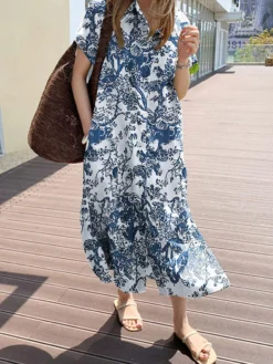 Cottagecore Plant Print Pocket Lapel Short Sleeve Shirt Dress -Zanzea Shop b653fa13 dee6 4c17 aca6 2b56a5e76415