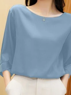 Satin Solid Crew Neck 3/4 Sleeve Women Blouse 20 Satin Solid Crew Neck 3/4 Sleeve Women Blouse -Zanzea Shop b6642682 aa93 4eb0 93e0 6d2d9abcfb74
