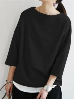 Solid Drop Shoulder 3/4 Sleeve Crew Neck Casual Loose T-shirt 20 Solid Drop Shoulder 3/4 Sleeve Crew Neck Casual Loose T-shirt -Zanzea Shop b6652927 9bd7 4328 a221 b8ca90dca1f9