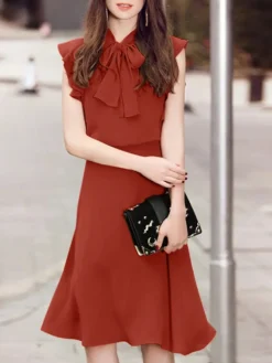 Solid Ruffle Sleeve Tie Neck Invisible Zip Back Dress 14 Solid Ruffle Sleeve Tie Neck Invisible Zip Back Dress -Zanzea Shop b6a474b5 d51d 49b9 93d6 595bc8e61ab6