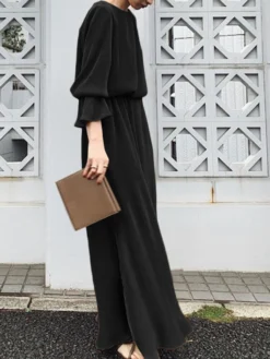 Solid Tassel Split Long Sleeve Round Neck Casual Maxi Dress -Zanzea Shop b6f30854 36a8 4b06 aaf1 63c0da0cddde