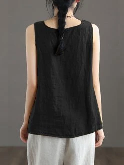 Contrast Slit Hem Sleeveless Crew Neck Casual Tank Top -Zanzea Shop b702aa9a 1a75 4d69 a183 617108efc63b