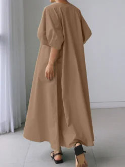 Lantern Sleeve Loose Pocket Solid Crew Neck Maxi Dress -Zanzea Shop b71960f7 05aa 4933 be75 58aae9424db6