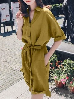 Solid Pocket Lapel Belt Button Front Short Sleeve Romper 20 Solid Pocket Lapel Belt Button Front Short Sleeve Romper -Zanzea Shop b7b2bf51 3d09 497d 94ac f05529d5ab4a