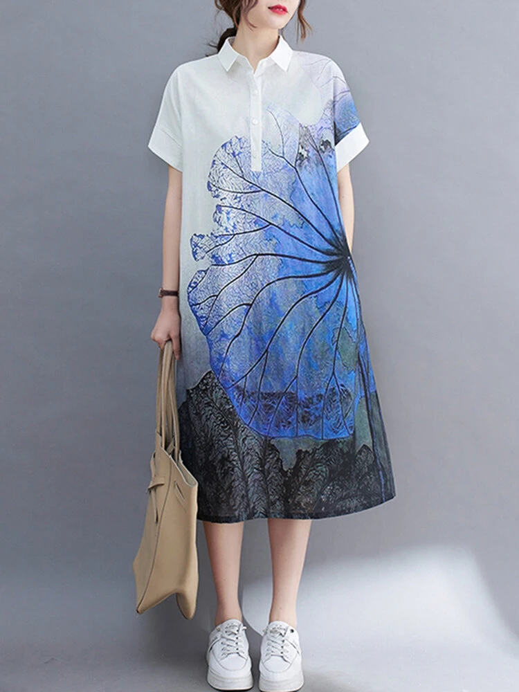 Flower Print Short Sleeve Pocket Button Lapel Dress 1 Flower Print Short Sleeve Pocket Button Lapel Dress