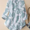 Marble Pattern Button 3/4 Sleeve Stand Collar Casual Blouse