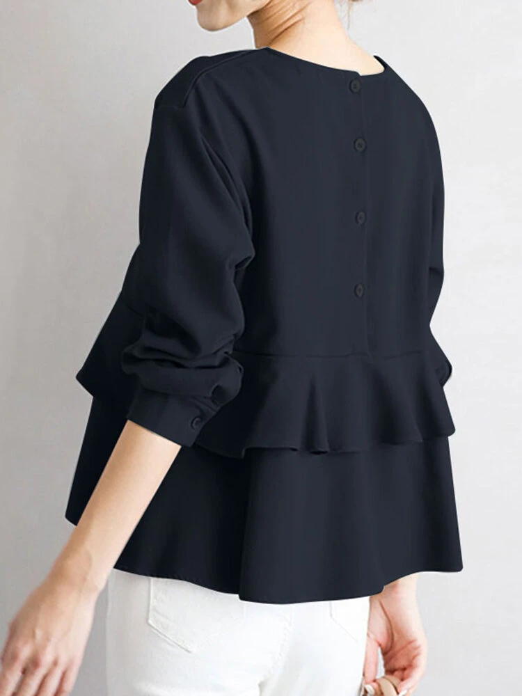 Ruffle Tiered Solid Long Sleeve Crew Neck Casual Blouse 8 Ruffle Tiered Solid Long Sleeve Crew Neck Casual Blouse - Image 8