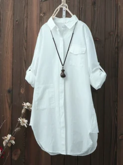 Women Solid Color Loose Casual Long Sleeve Shirts