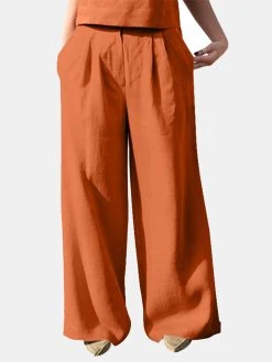 Casual Solid Pocket Wide Leg Pants For Women