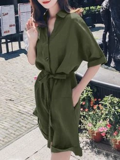 Solid Pocket Lapel Belt Button Front Short Sleeve Romper 14 Solid Pocket Lapel Belt Button Front Short Sleeve Romper -Zanzea Shop b8487fd0 2a51 4881 a5ce 3517431b378c