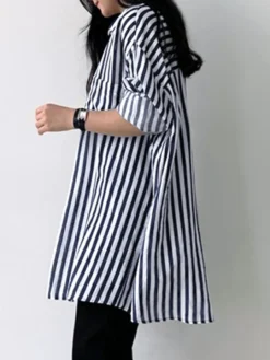 Stripe Pattern Loose Lapel Button Long Sleeve Shirt -Zanzea Shop b8492a8b 7c7e 4bfe 8513 64325601fea7