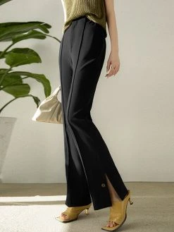 Solid Slit Hem Pocket Bootcut Leg Pants -Zanzea Shop b8508f72 7c21 428e 852b 3809f7d12f62