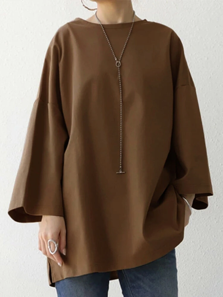 Solid Drop Shoulder Loose Crew Neck T-shirt For Women 3 Solid Drop Shoulder Loose Crew Neck T-shirt For Women - Image 3