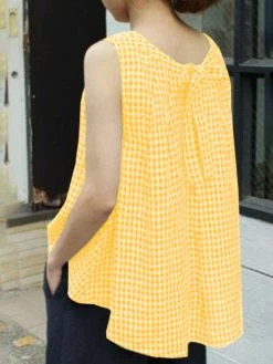 Plaid Knotted Round Neck Sleeveless Casual Tank Top 12 Plaid Knotted Round Neck Sleeveless Casual Tank Top -Zanzea Shop b919fa21 664d 425f b136 de404d8a4d41