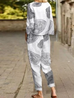 Vintage Printed Cotton Elastic Waist Two-piece Set Suit -Zanzea Shop b91d395e 499f 4f3f 9231 9f0ef7431623