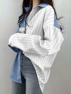 Contrast Stripe Long Sleeve Button Lapel Shirt -Zanzea Shop b921efbb b0cc 4415 8e11 7f611664b0f9