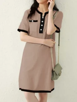 Contrast Pocket Short Sleeve Notch Neck Casual Dress 23 Contrast Pocket Short Sleeve Notch Neck Casual Dress -Zanzea Shop b925ebc7 a4ed 453e a8c0 6ba9397b3d7d