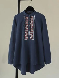 Tribal Embroidery Stand Collar Button Long Sleeve Blouse -Zanzea Shop b952fd3b 3f50 43bf 9cce 9032ee0667cf