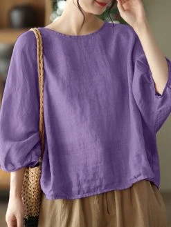 Solid Loose Dolman Sleeve Crew Neck Blouse -Zanzea Shop b9645af3 1a8d 4cf9 b9b8 b230f386f3f5