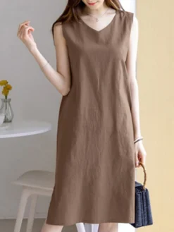 Leisure Solid Slit Hem V Neck Sleeveless Cotton Midi Dress 16 Leisure Solid Slit Hem V Neck Sleeveless Cotton Midi Dress -Zanzea Shop b96f41cf c1e2 4f70 8381 15a6024e8039