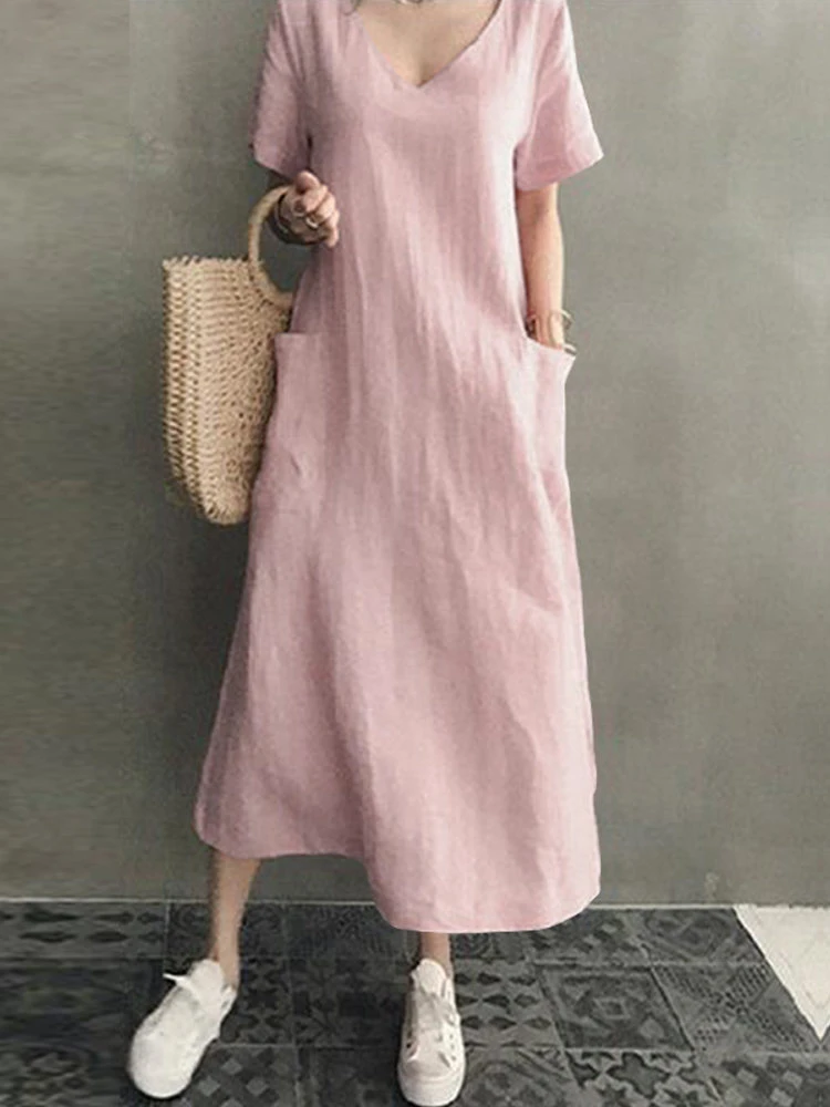 Vintage Short Sleeve V Neck Pockets Dress 9 Vintage Short Sleeve V Neck Pockets Dress - Image 9