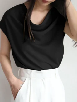 Cowl Neck Solid Satin Short Sleeve Blouse For Women -Zanzea Shop b9cb583a 33f8 47d5 aad7 95213356d697
