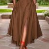 Solid Split Knotted Irregular Hem Casual Maxi Skirt