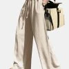Solid Pocket Drawstring Elastic Waist Wide Leg Pants